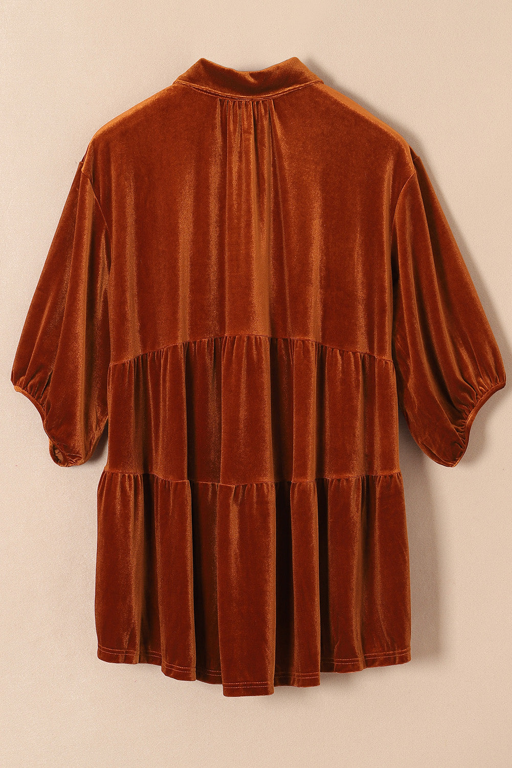 Chestnut 3/4 Sleeve Tunic Babydoll Velvet Shirt