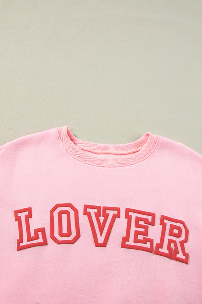 Roze LOVER Bladerdeegprint Pullover-sweatshirt met verlaagde schouder