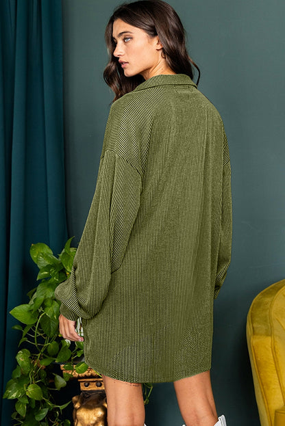 Mos groene snoer knoppen placket druppel schouder collared shift jurk