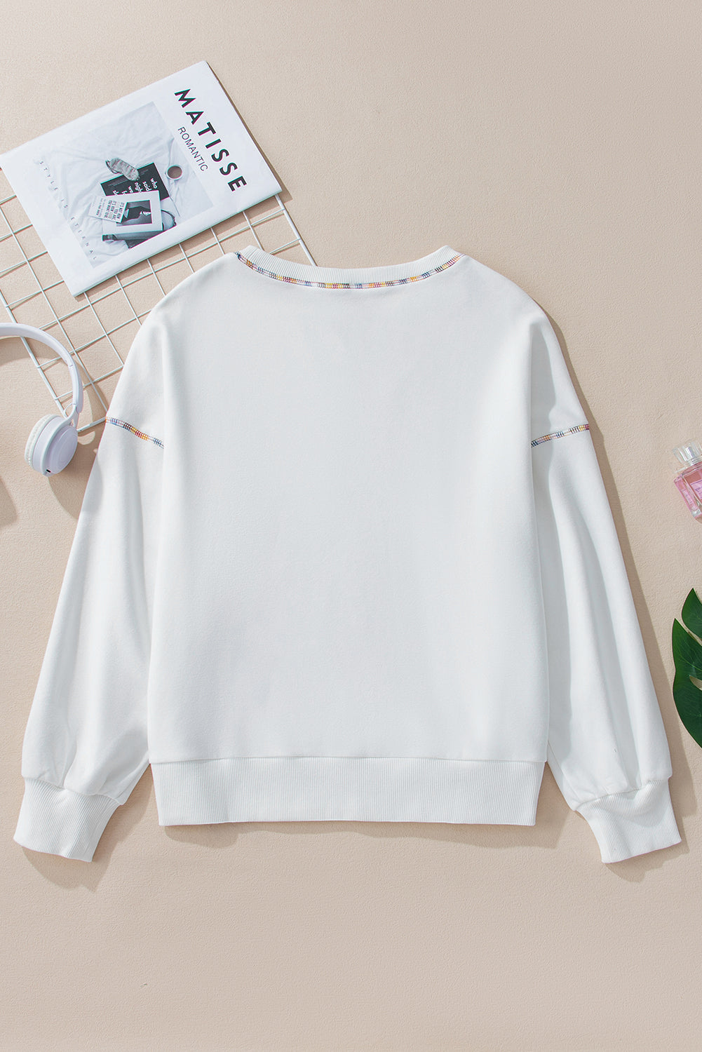 Zwart contrast regenboog trim druppel schouderpullover sweatshirt