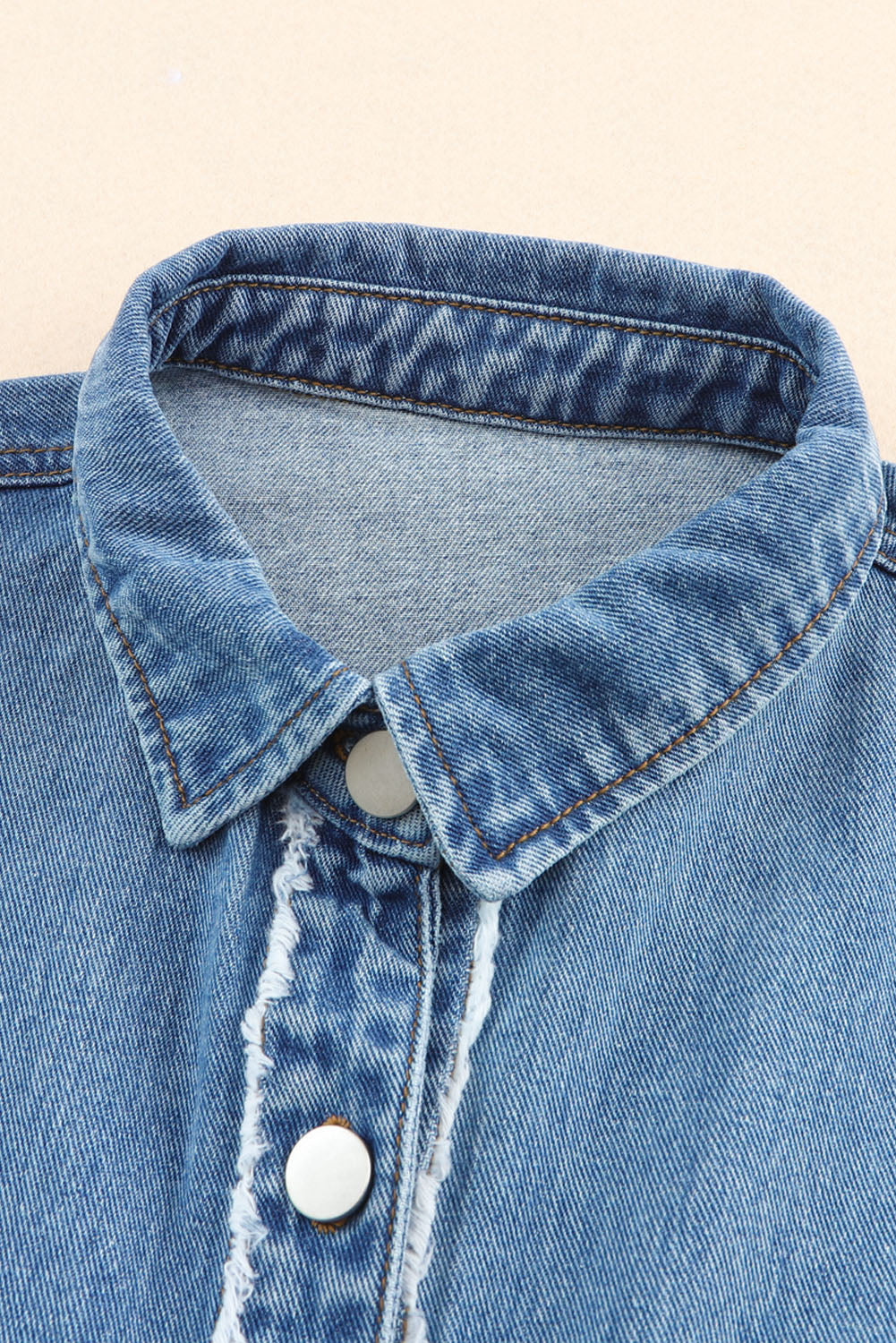 Blauw kleurblok gerafeld oversized denim jack met patchwork