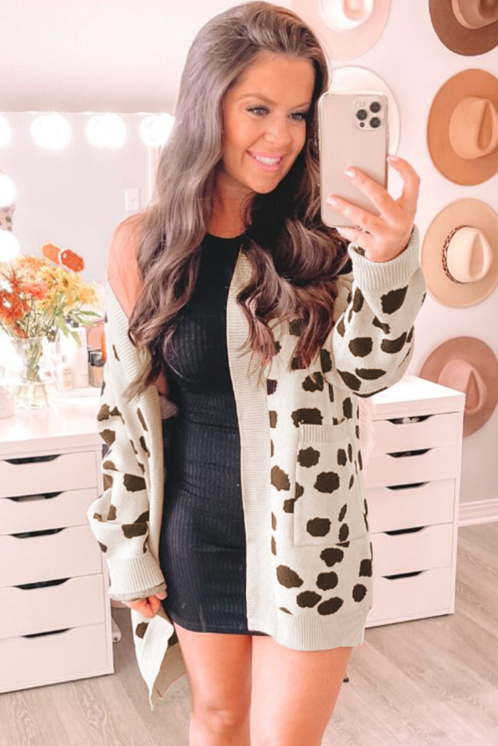 Leopard  Animal Spotted Pattern Open Front Cardigan