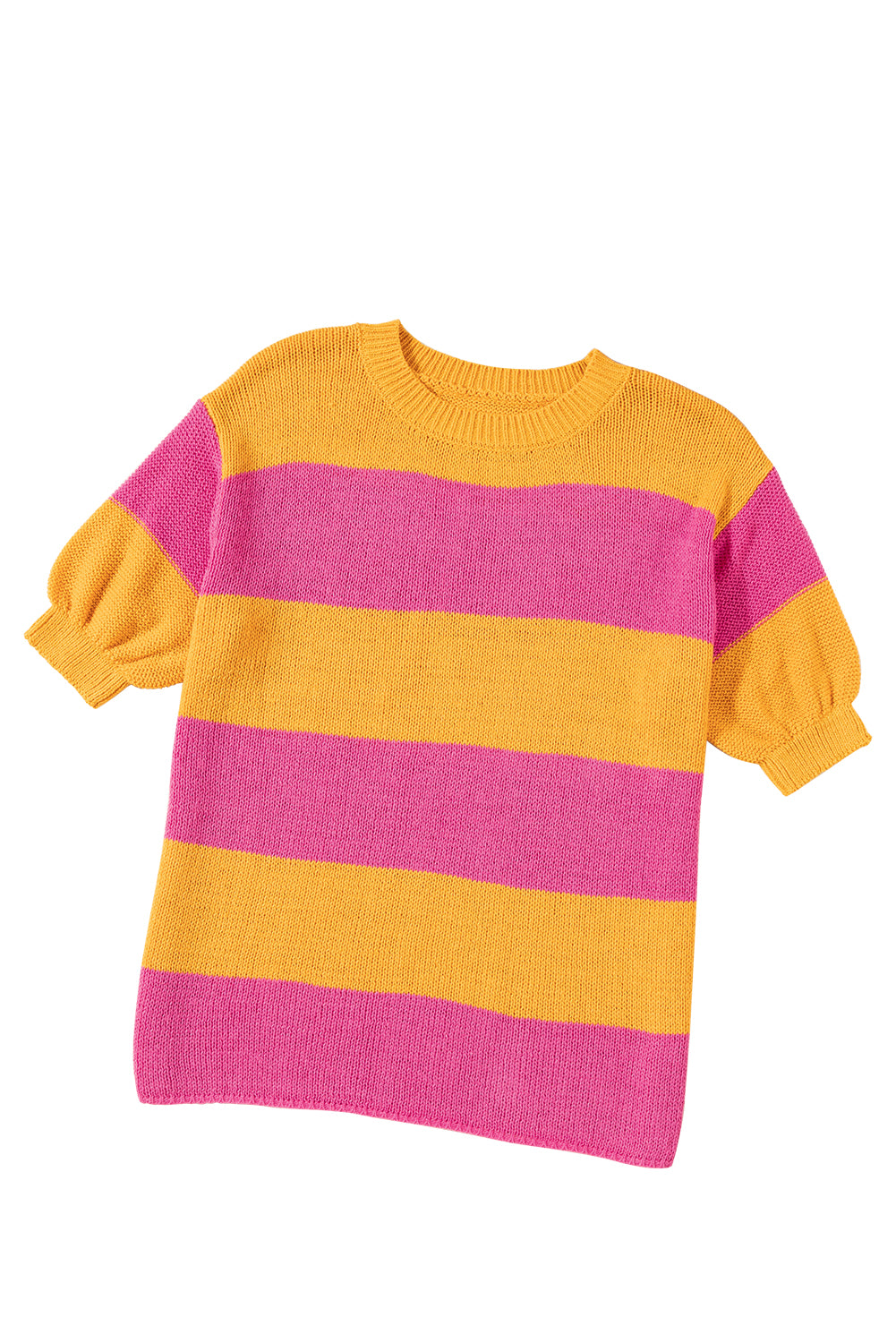 Orange Stripe Color Block Knitted T-shirt Sweater