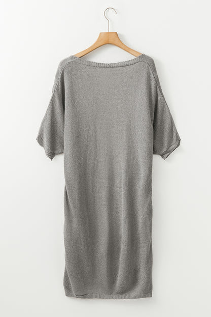 Gray Dolman Half Sleeve Pocketed Long Cardigan