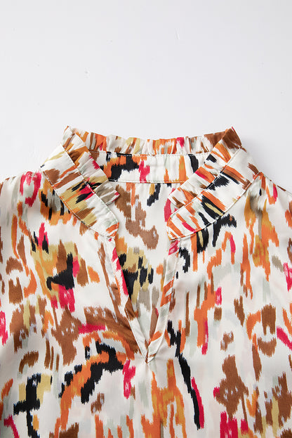 Veelkleurige blouse met 3/4 pofmouwen en ruches met abstracte print