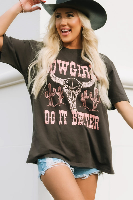 Grijze COWGIRLS DO IT BETTER Oversized T-shirt met grafische print