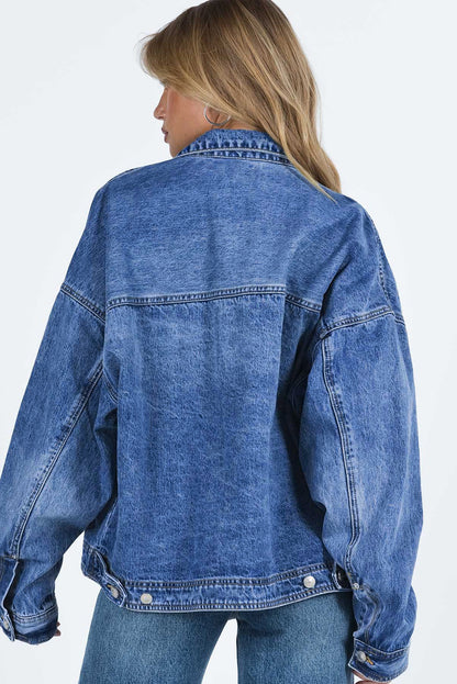 Blauwe borstzakken, losse schouder, denim jack