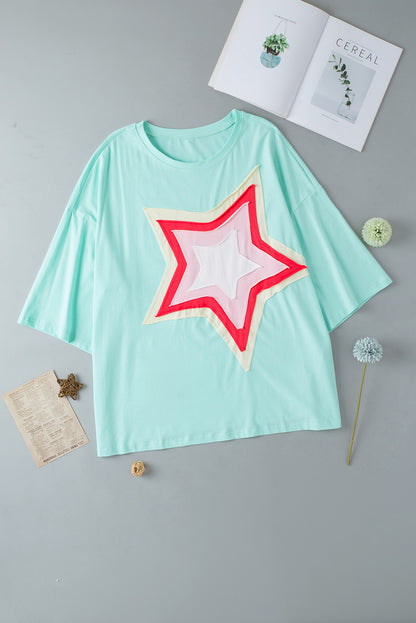 Moonlight Jade Colorblock Star Patch Grote maat tuniek