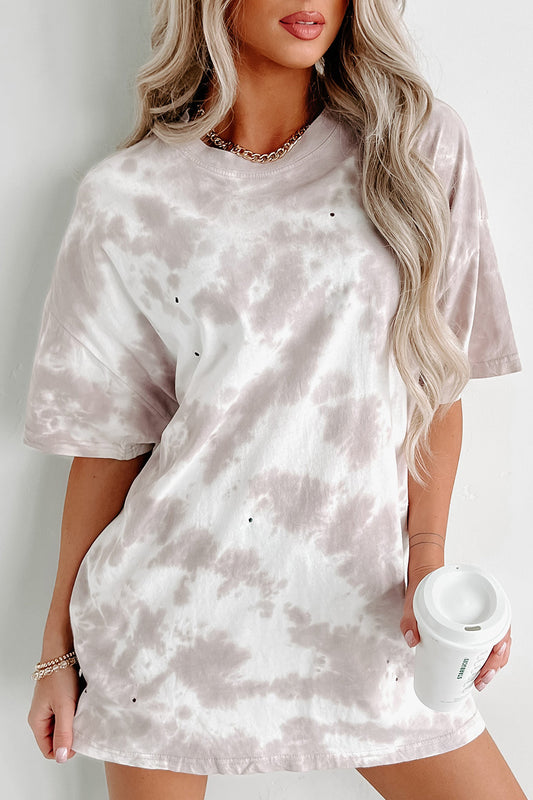 Witte tie-dye top met ronde hals en korte mouwen