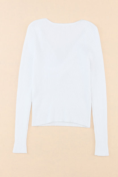 White Cable Crossed V Neck Sweater