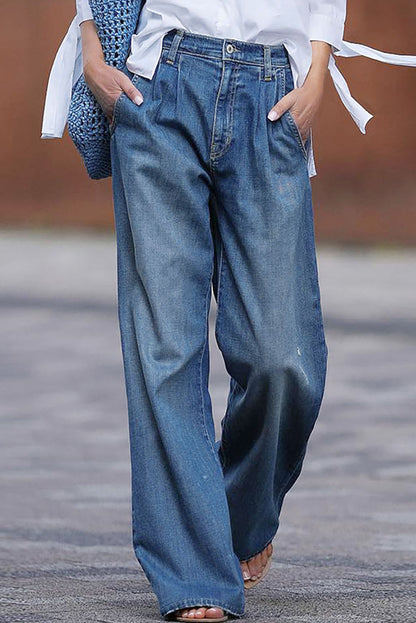 Blauwe slouchy jeans met wijde pijpen