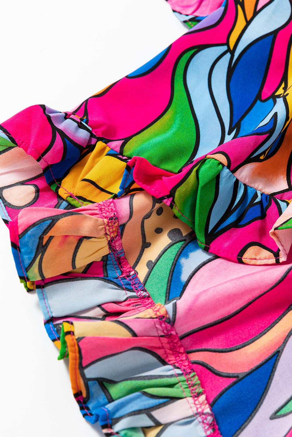 Roze abstracte print plus maat blouse met ruches