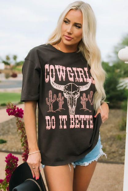 Grijze COWGIRLS DO IT BETTER Oversized T-shirt met grafische print