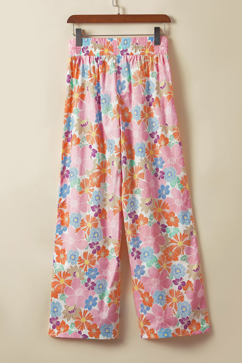 Roze bloemen gesmokte taille losse broek