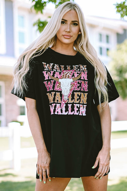 Zwart WALLEN grafische oversized T-shirt met koeienschedel