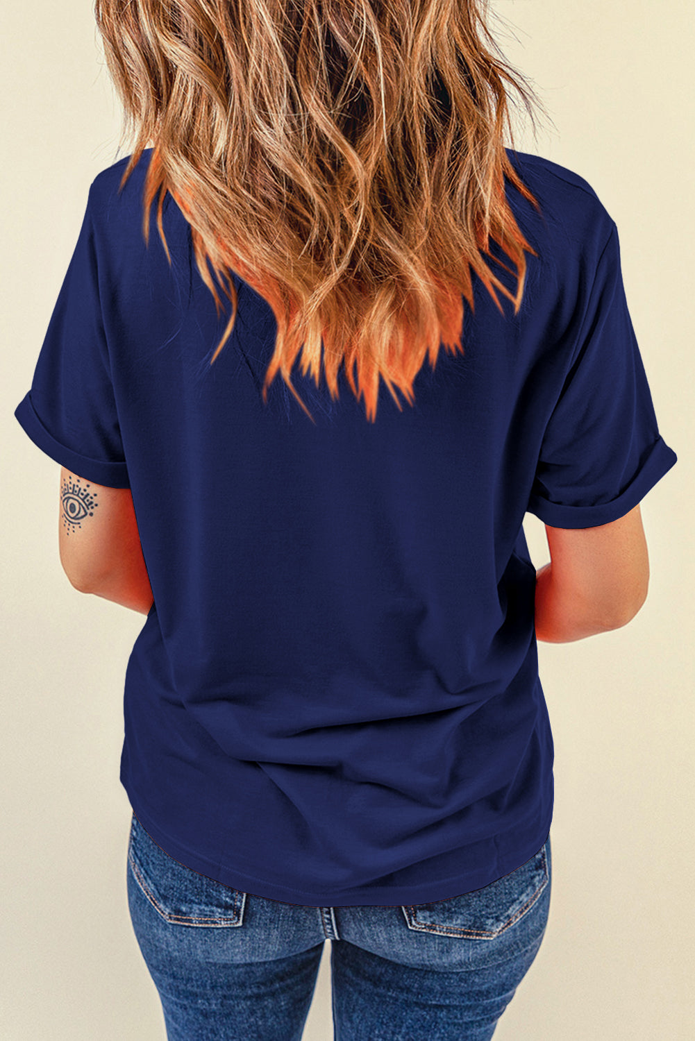 Blue Casual Plain Crew Neck Tee