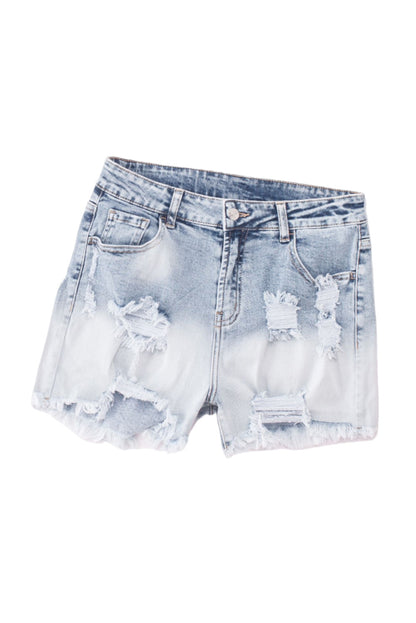 Hemelsblauwe gebleekte denim denim shorts met wassing