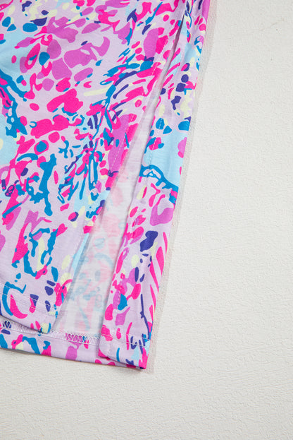 Paarse mouwloze maxi-jurk met abstracte bloemenprint