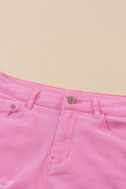 Rose effen kleur noodlijdende denim shorts