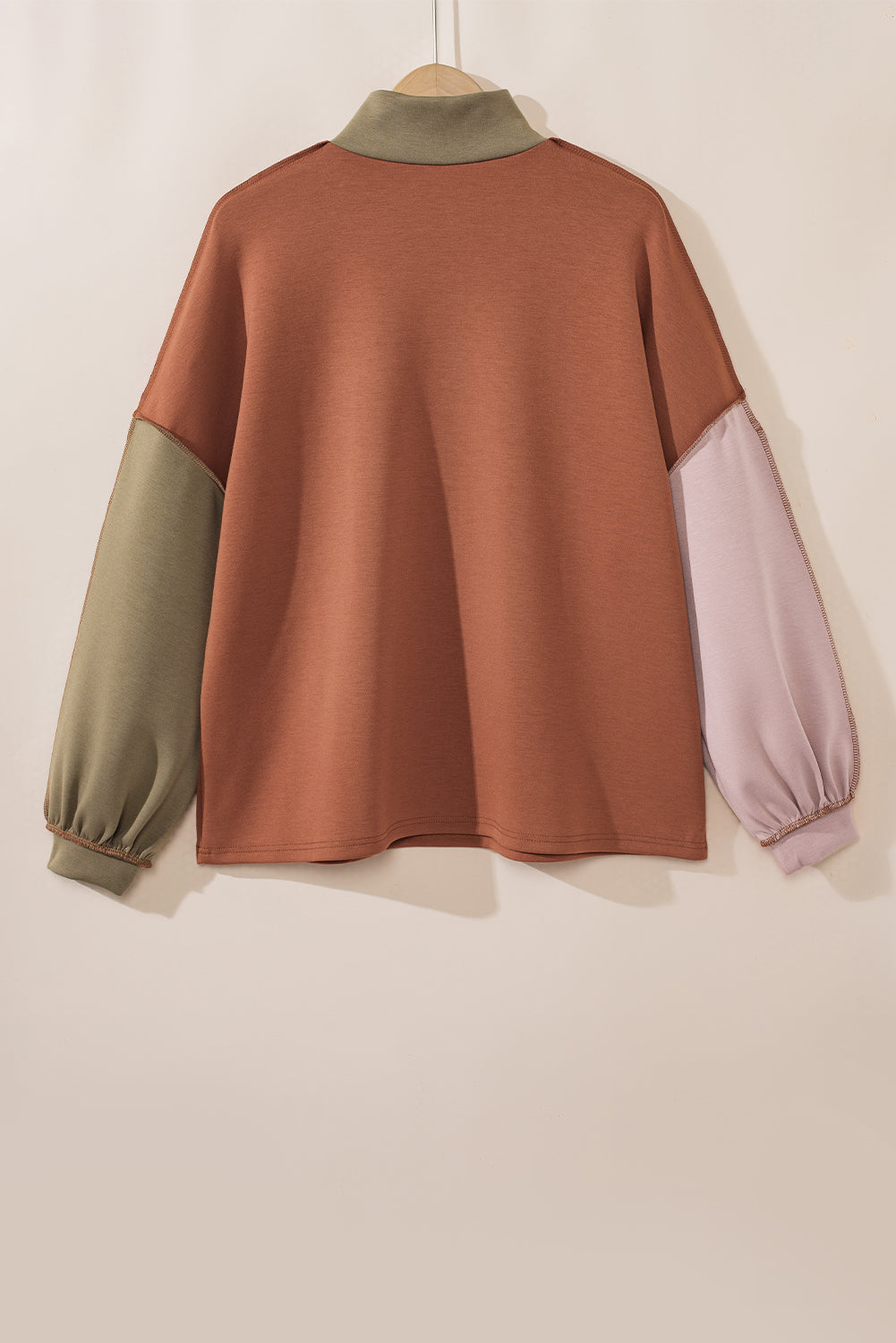 Gouden Vlam Plus Size Colorblock Sweatshirt met zichtbare naad en kwartrits