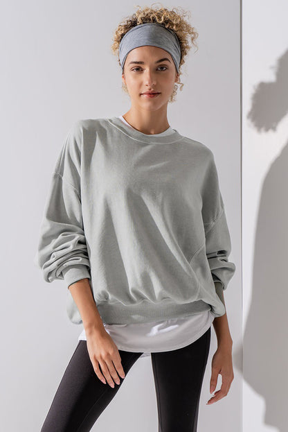 Orchidee Bloemblaadje Blootgestelde Naad Vleermuismouw Drop Schouder Sweatshirt