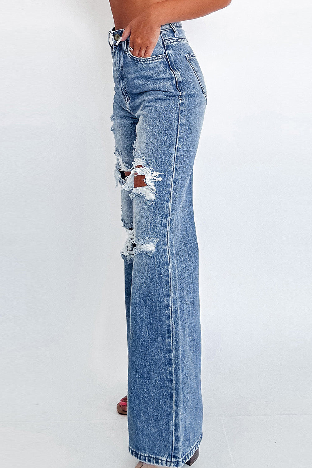 Ashleigh Blue Acid Wash Distressed jeans met hoge taille en wijde pijpen