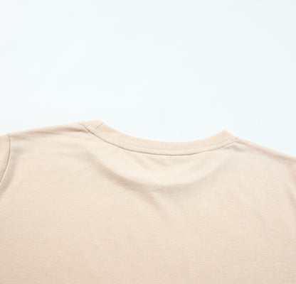 Khaki Solid Color Crew Neck Tee