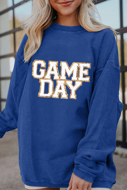 Donkerblauwe speldag glitter detail geribbeld druppel schouder sweatshirt