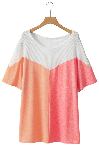 White Plus Size Colorblock Waffle Knit Tee