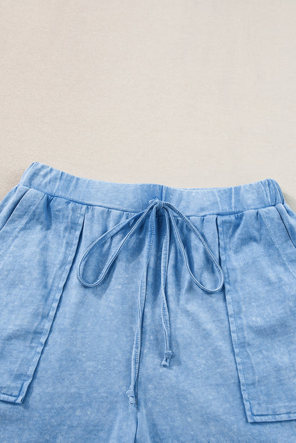 Dusk Blue Mineral Wash T-shirt en trekkoordshortset