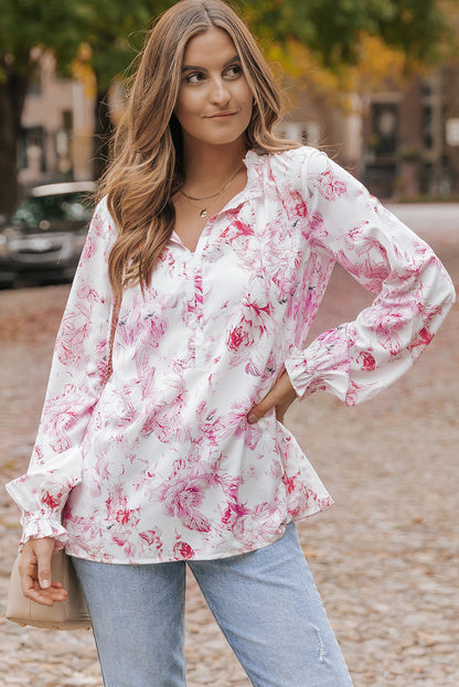 Multicolour Vibrant Floral Printed Ruffle Trim Blouse