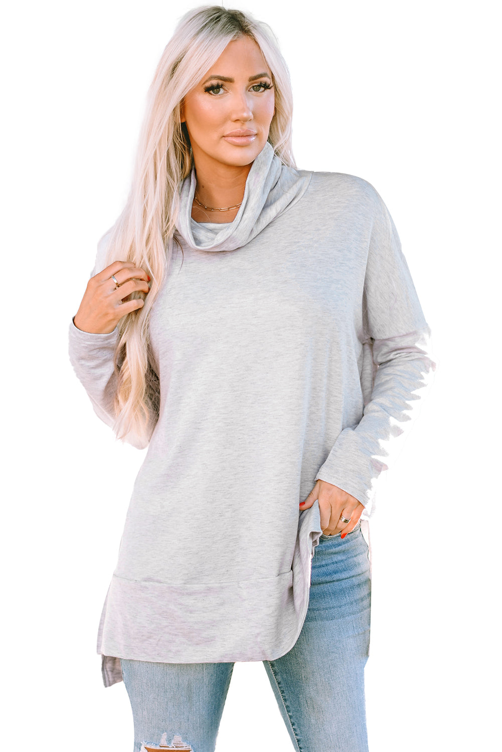 Gray Cowl Neck Shift Tunic Top