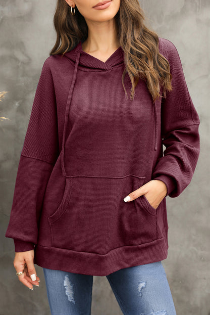 Grijze wafel gebreide fleece gevoerde high low oversized hoodie