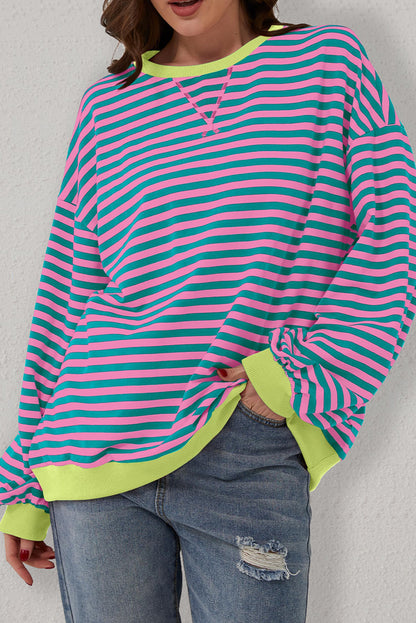 Groen gestreept oversized sweatshirt met contrasterende rand