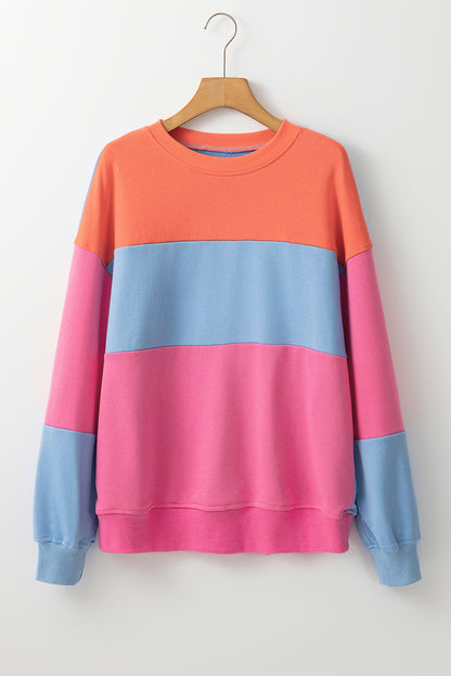 Sky Blue Colorblock Patchwork Drop Shoulder Sweatshirt