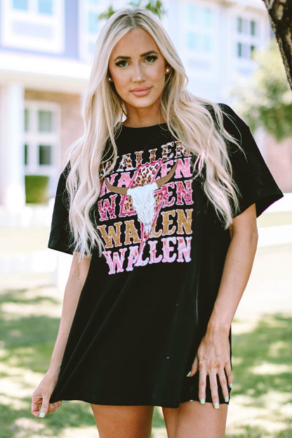 Zwart WALLEN grafische oversized T-shirt met koeienschedel