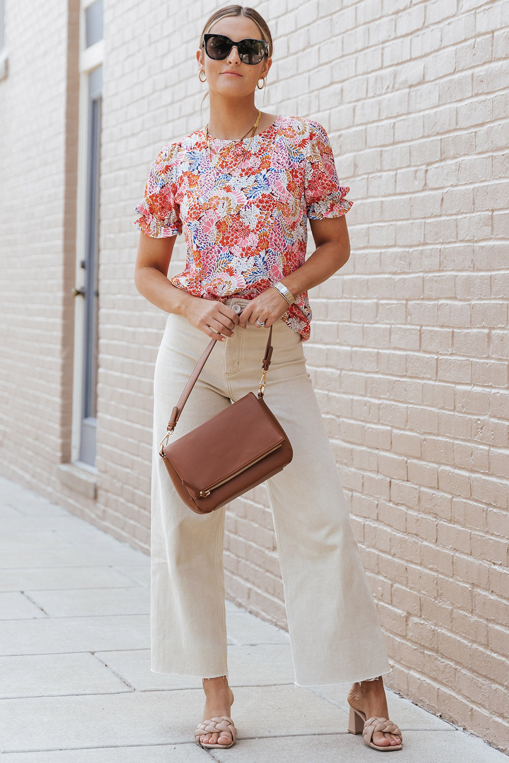 Blouse met veelkleurige bloemenmix en bubbelmouwen