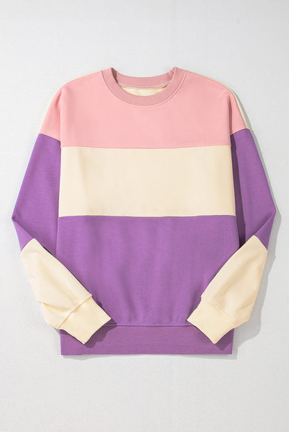 Weide mauve colorblock patchwork druppel schouder sweatshirt