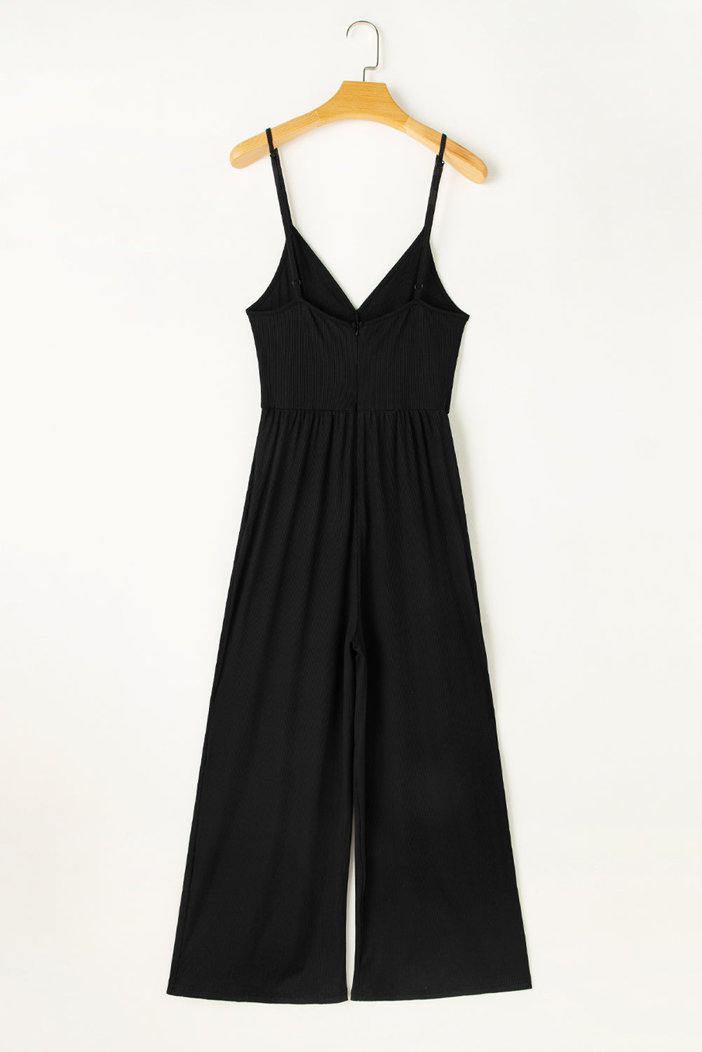 Zwarte Cami-jumpsuit met wijde pijpen, hoge taille, sexy v-hals 