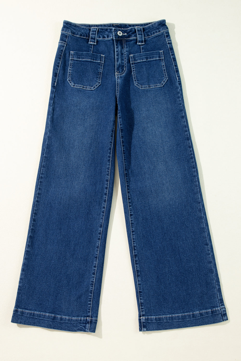 Zeil blauw wide poot pocket hoge taille jeans