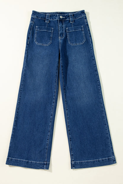 Zeil blauw wide poot pocket hoge taille jeans