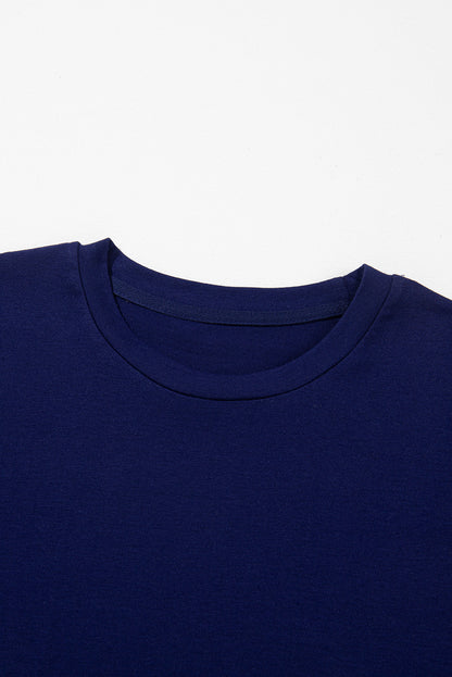 Blue Casual Plain Crew Neck Tee