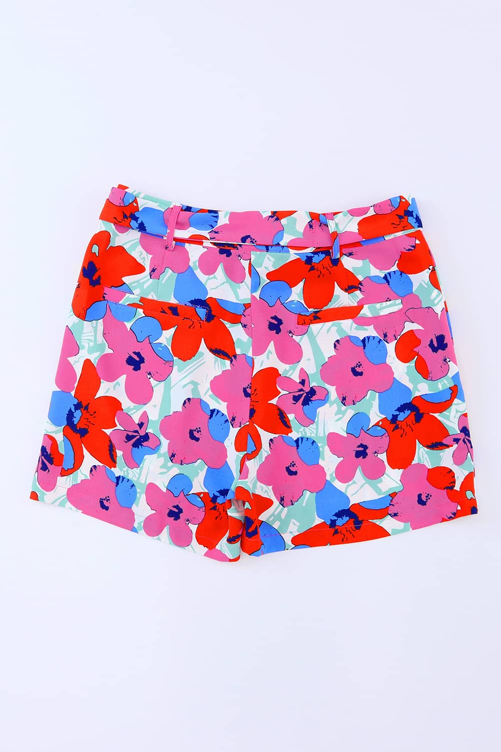 Shorts met riem en roze bloemenprint