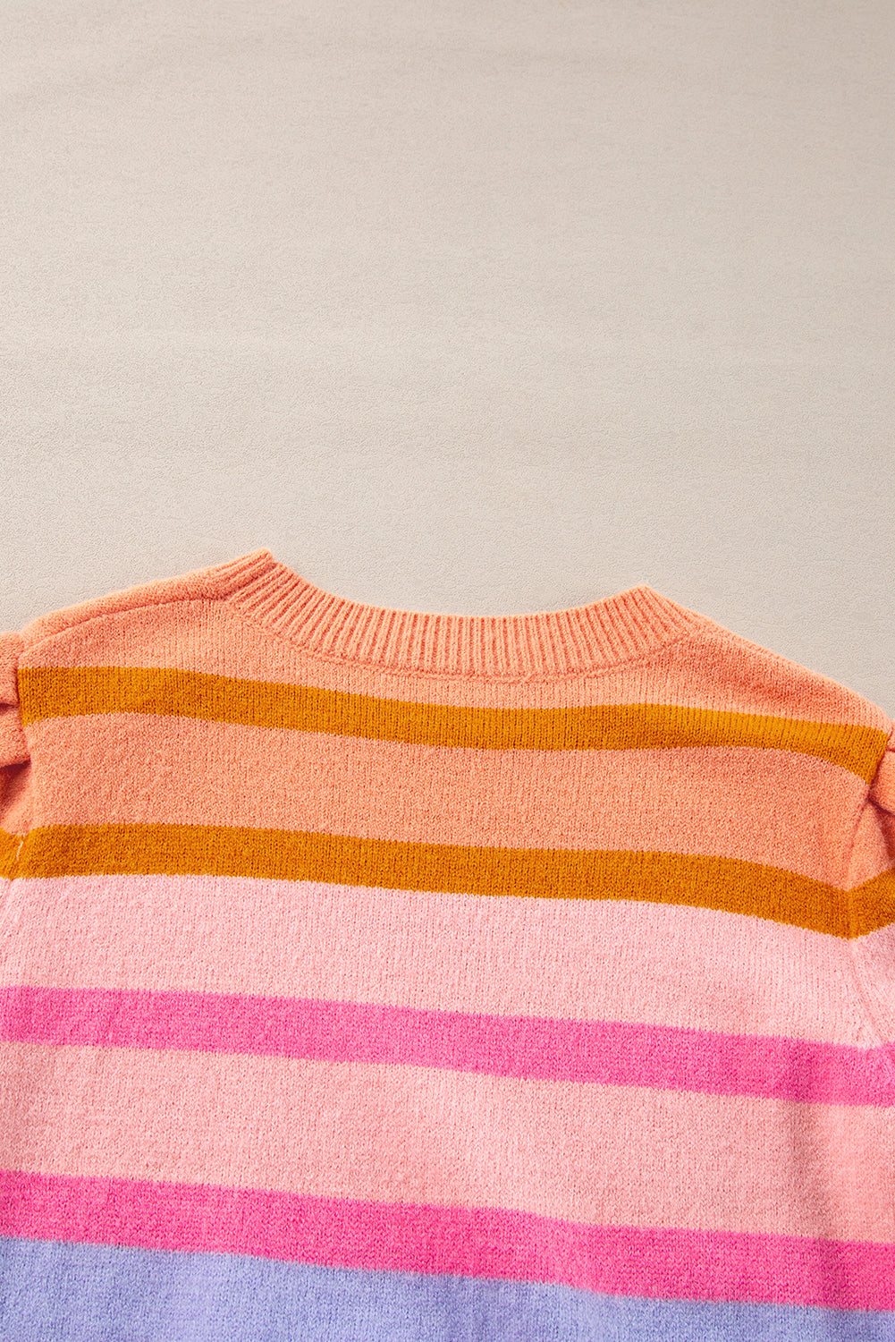 Rose Red Colorful Stripe Bubble Short Sleeve Sweater