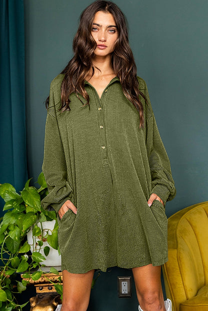 Mos groene snoer knoppen placket druppel schouder collared shift jurk