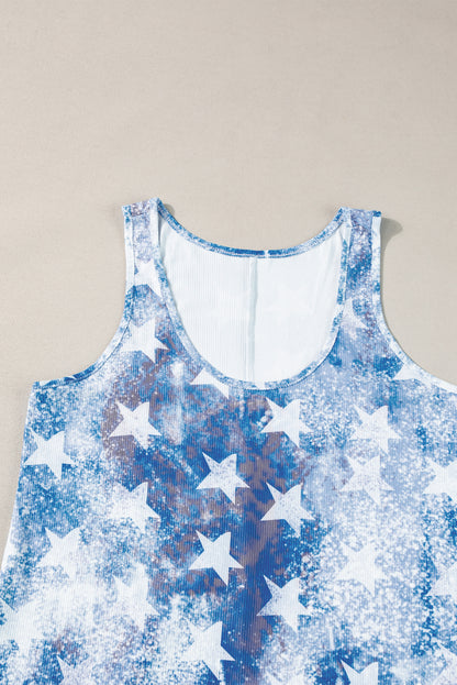 Blue Vintage Washed Flag Print Shift Tank Top