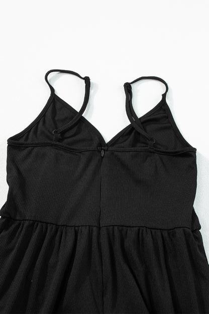 Zwarte Cami-jumpsuit met wijde pijpen, hoge taille, sexy v-hals 