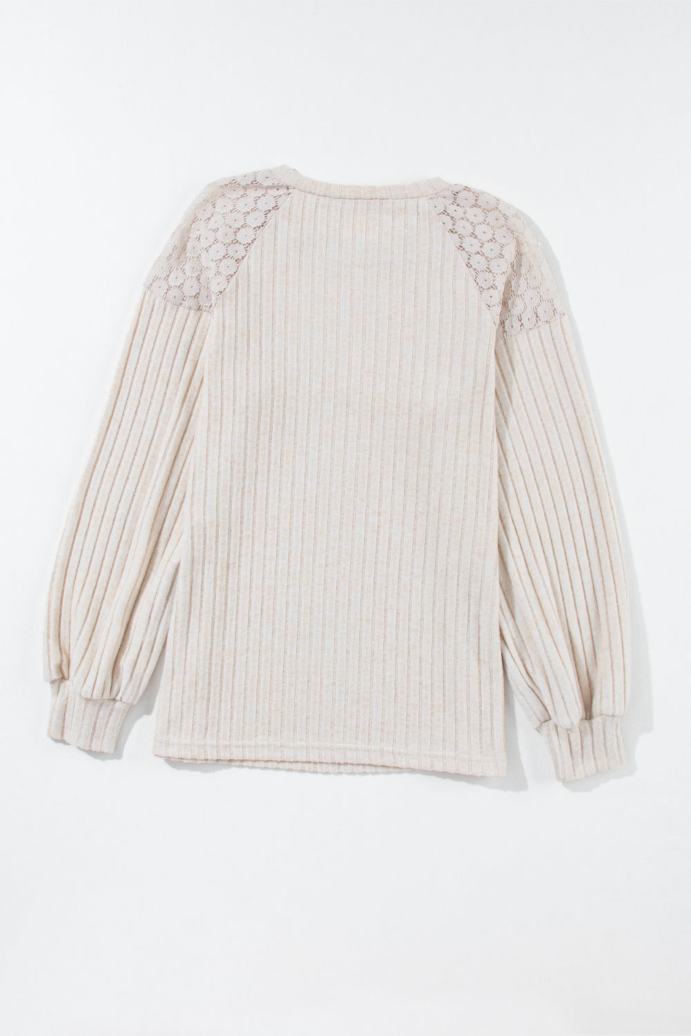 Parchment Contrast Lace Raglan Sleeve Buttoned Ribbed Top