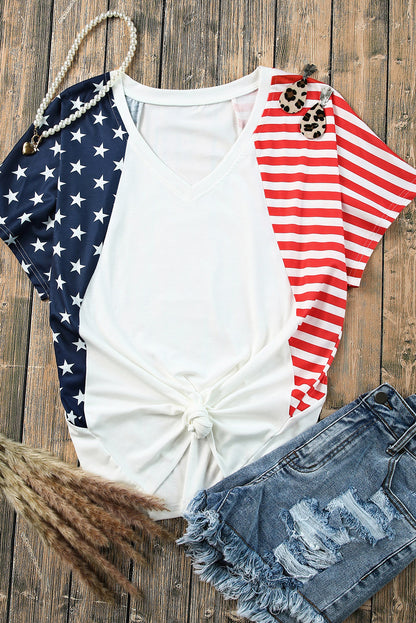 Wit het Amerikaanse Stars and Stripes T-shirt met V-hals