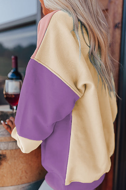 Weide mauve colorblock patchwork druppel schouder sweatshirt